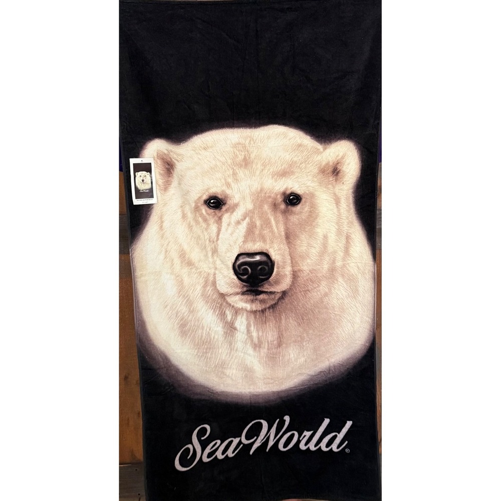 Sea World Polar Bear Portrait‎ Beach Towel 30" X 60" Black White New Vintage